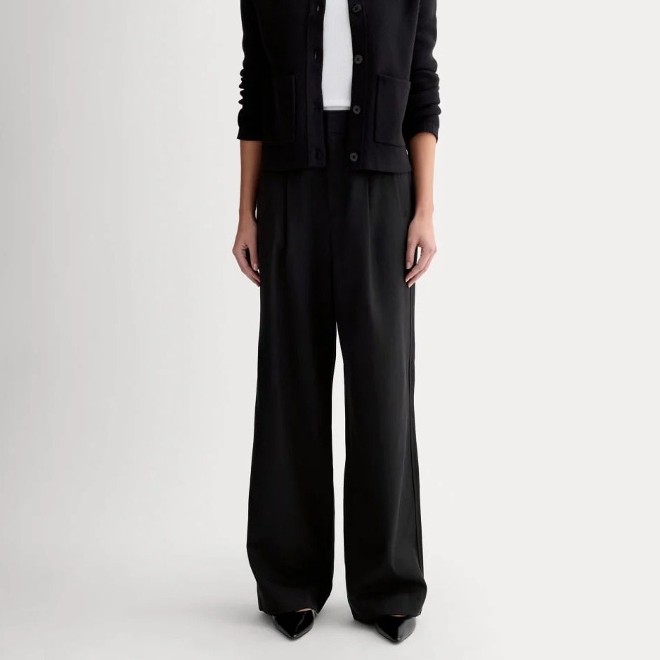 Everlane The Draper Pleated Pant In Buttersmooth Black Size 8 Nwt